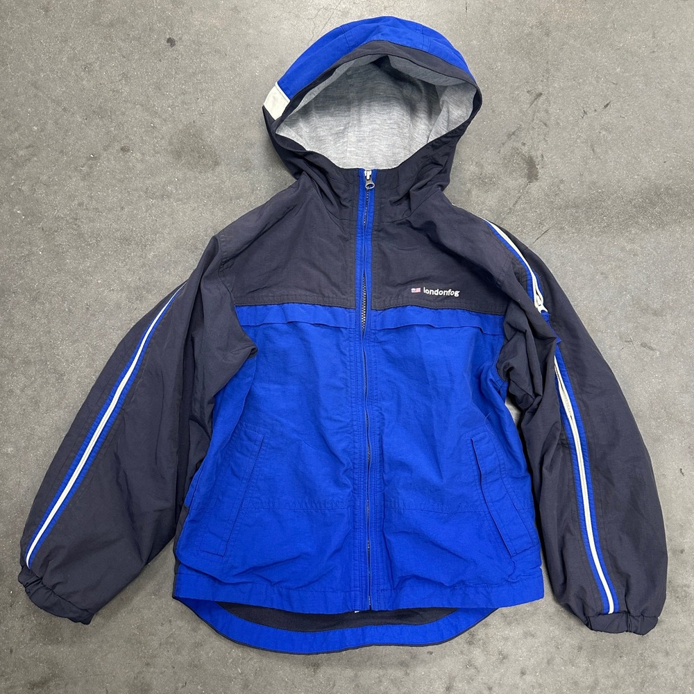 London Fog Boys Blue Colorblock Hooded Windbreaker Jacket Size M 10-12